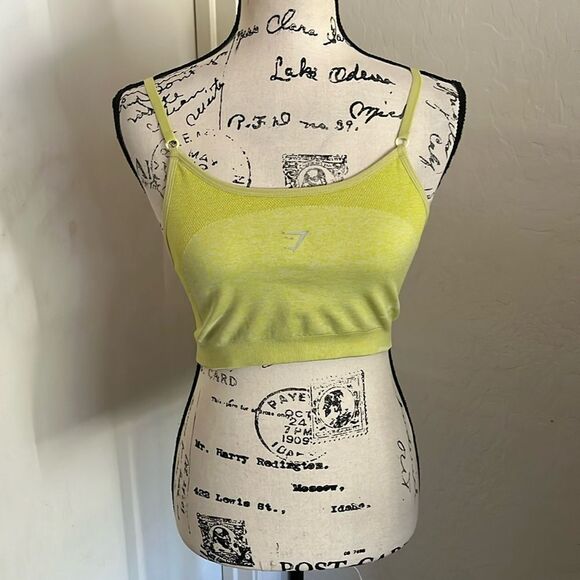 Gymshark Bright Yellow Green Athletic Sports Bra Gym Workout Athleisure Yoga - Picture 1 of 11